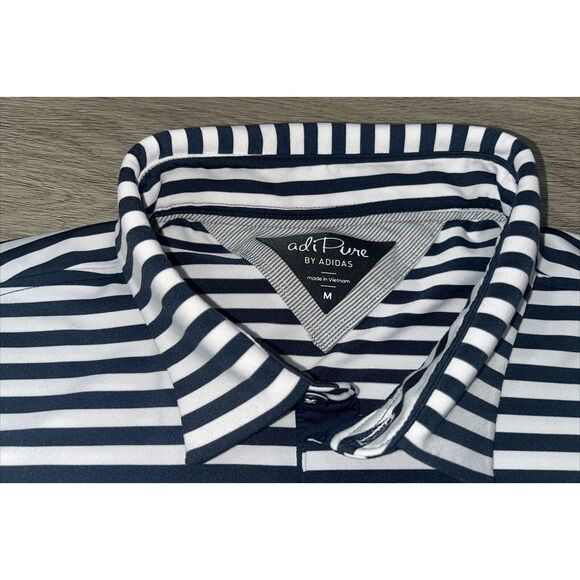 Adidas Adipure Polo Blue White Striped Stretch Golf Shirt MENS SIZE Medium - Picture 4 of 8
